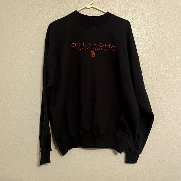 Oklahoma Sooners XL Black Sweatshirt Red Embroidered Logo Pullover Football - Picture 8 of 8
